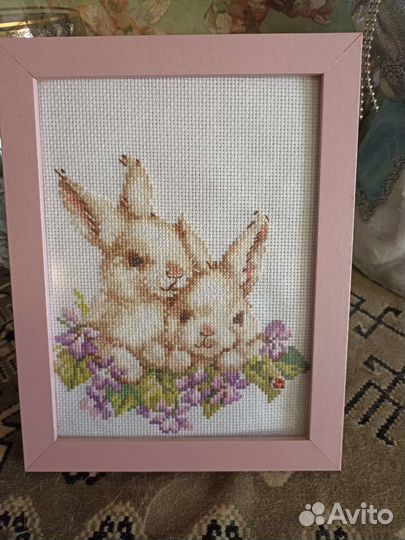 Картина Вышивка кролики