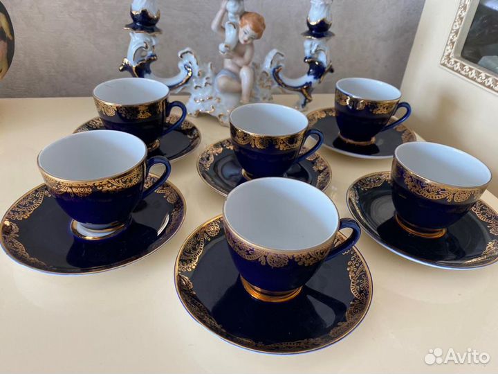 Кофейный сервиз золотое кружево кобальт