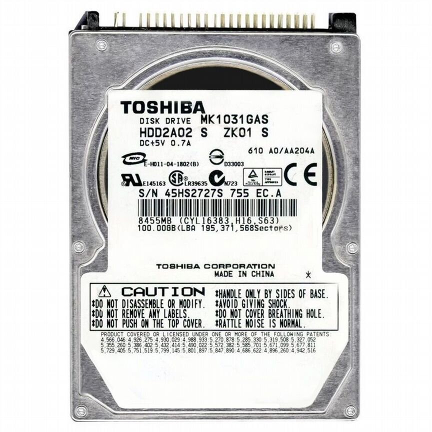 [MK1031GAS] Жесткий Диск Toshiba 100gb Ide 2,5" Mk1031gas