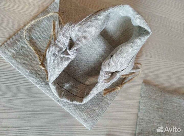 Льняные эко-мешочки с джутовыми завязками