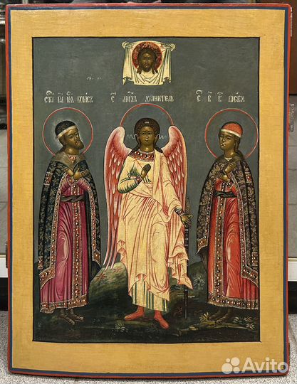 Икона Святые Князья Борис и Глеб и Ангел Хранитель