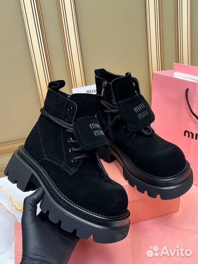 Женские Ботинки MIU MIU черные замшевые