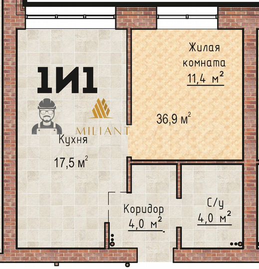 1-к. квартира, 34,8 м², 6/6 эт.