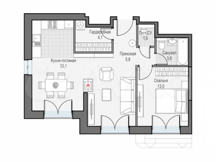 2-к. квартира, 61,1 м², 24/26 эт.