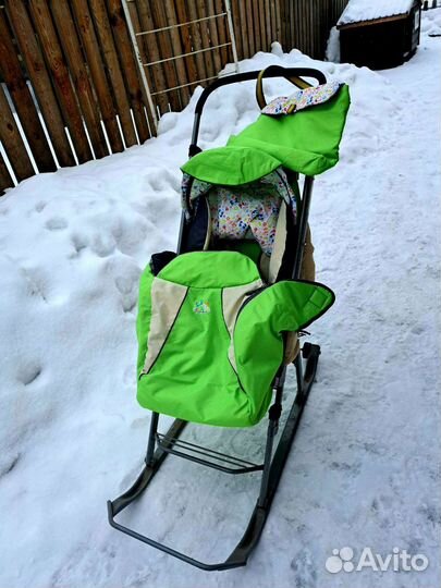 Санки зимние детские (полозья, колесики) + сумка
