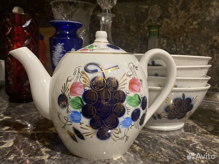 Заварочный чайник Виноград и пиалы 4 шт