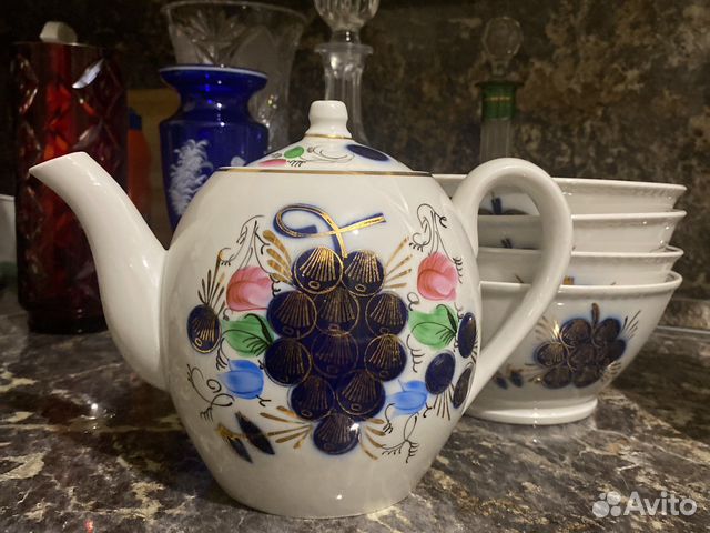 Заварочный чайник Виноград и пиалы 4 шт