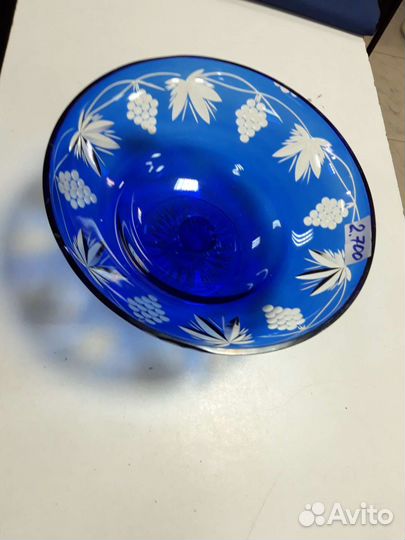 Ваза для фруктов на ножке цветное стекло СССР