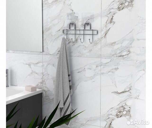 Вешалка для ванной 4 крючка самоклеящаяся металл х