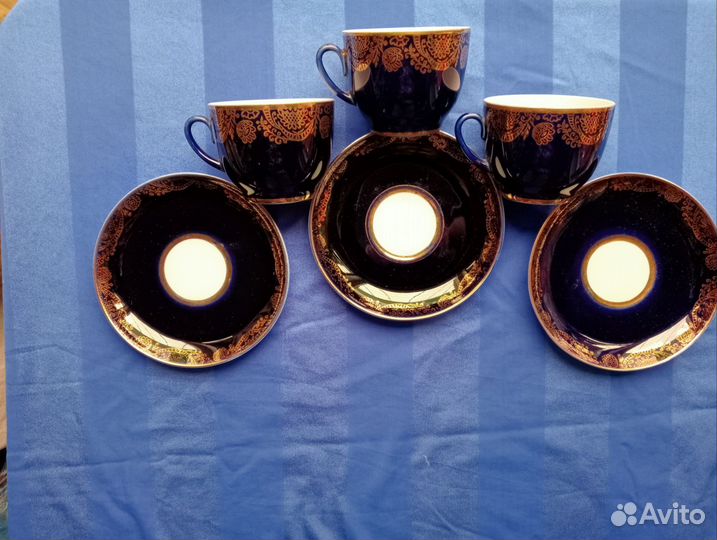 Чайные пары золотой фриз лфз фарфор кобальт,золото