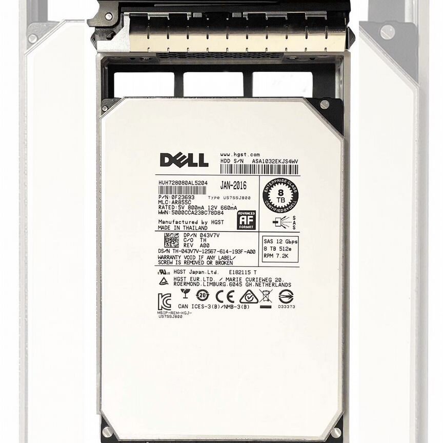 [43V7V] Жесткий Диск Dell 8tb Sas 3.5" Hdd 43v7v