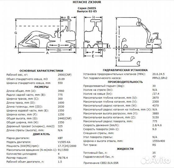 Мини-экскаватор Hitachi ZX30UR-5B, 2017