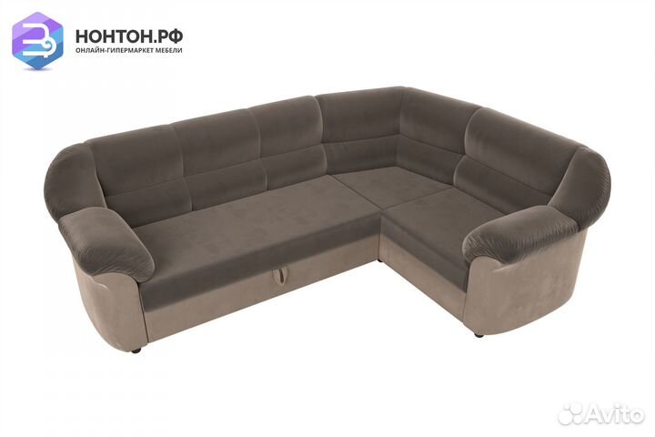 Диван угловой дельфин Карнелла велюр коричневый