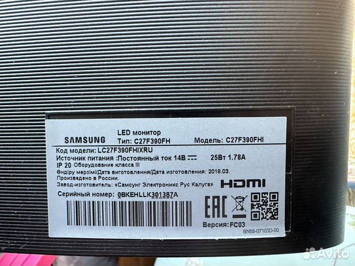 Монитор samsung C27F390FHI