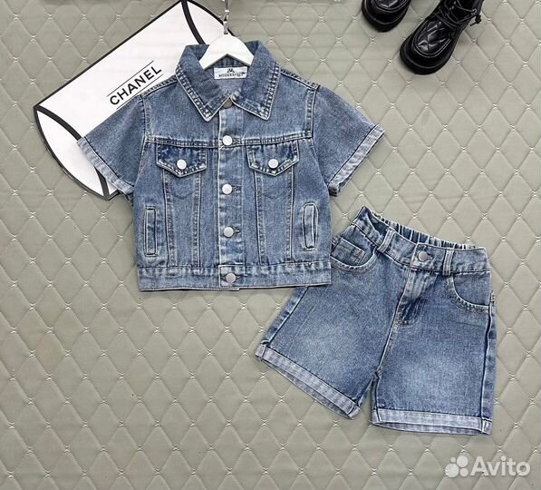Джинсовый костюм с шортами, 98-128