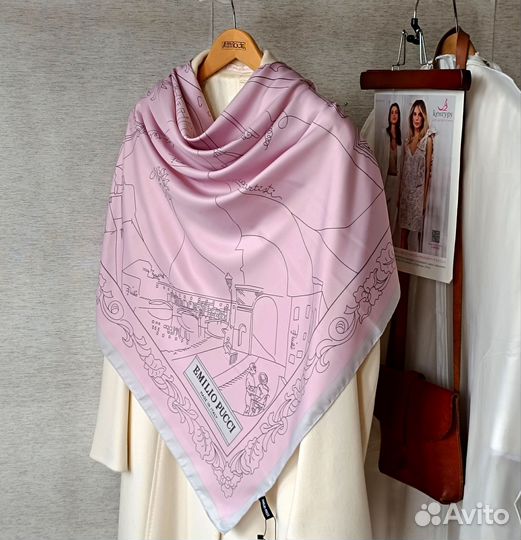 Пудровый Платок Emilio Pucci Шелковый Белый