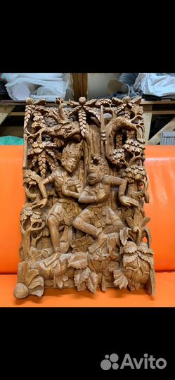 Панно картина из дерева резная Индонезия