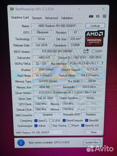Asus rx580 2048sp 4gb mining edition