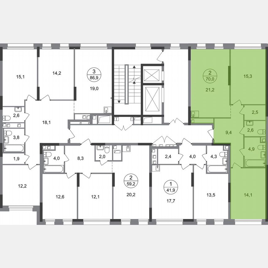 2-к. квартира, 70 м², 2/17 эт.