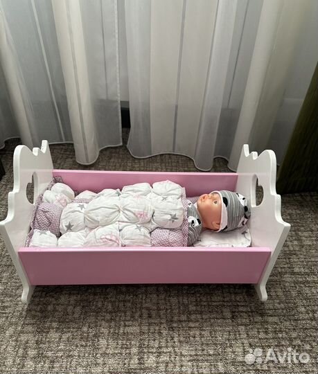 Деревянная кроватка и пупс беби бон