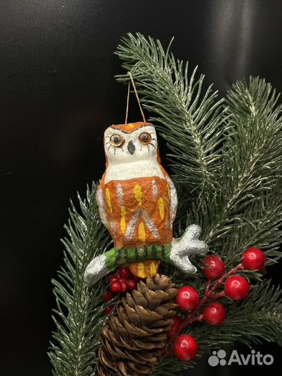 Елочная игрушка сова филин СССР (сзр)