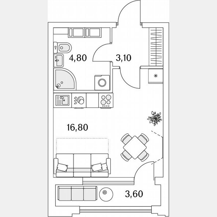 Квартира-студия, 26,7 м², 5/13 эт.