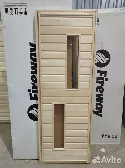 Дверь для Бани липа с 2-мя стеклами (коробка Осина