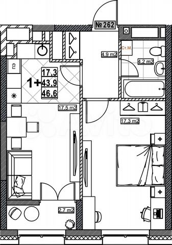 1-к. квартира, 46,6 м², 15/25 эт.