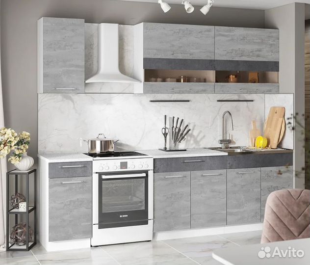 Кухня готовая новая 2м Бетон угольный камень