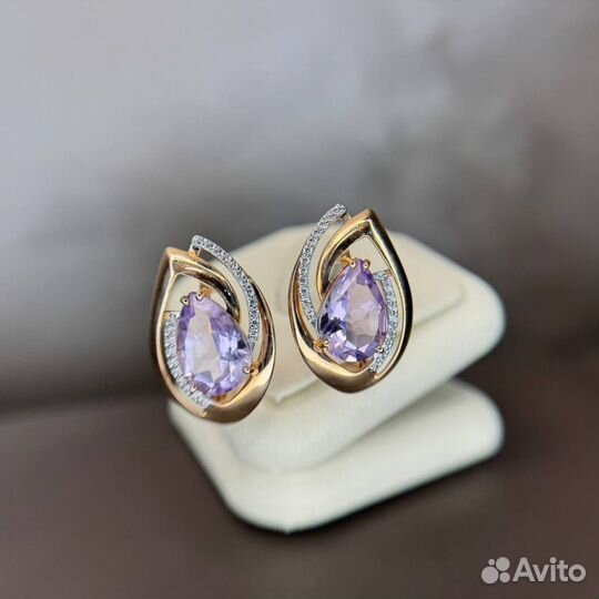 Золотые серьги с аметистом 585 проба