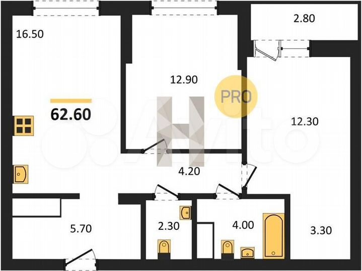 2-к. квартира, 62,6 м², 8/13 эт.