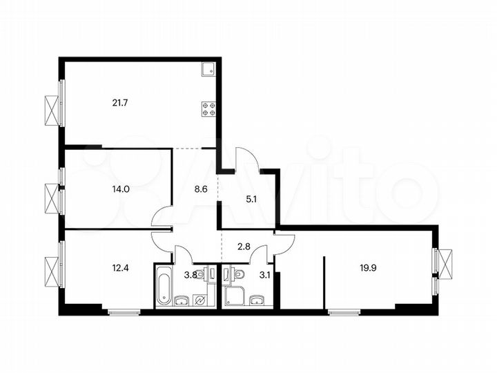 3-к. квартира, 91,4 м², 2/15 эт.