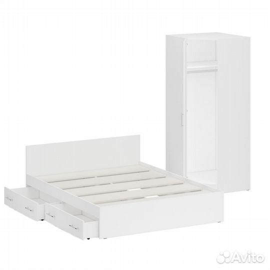 Кровать белая двуспальная с ящиками 1600 с угловым шкафом Стандарт, цвет белый, спальное место 1600х
