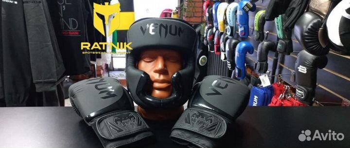 Venum Pu Black(Боксерские перчатки, шлем)