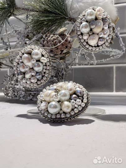 Серьги и кольцо из бисера (свадебное украшение)