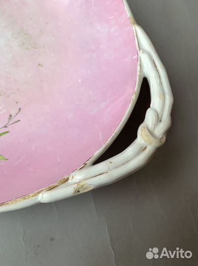 Блюдо антикварное Гарднер роспись розовое