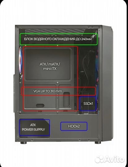 Корпус Ginzzu CL270, вентиляторы Ginzzu12LC4