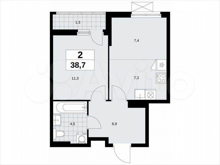 2-к. квартира, 38,7 м², 13/13 эт.