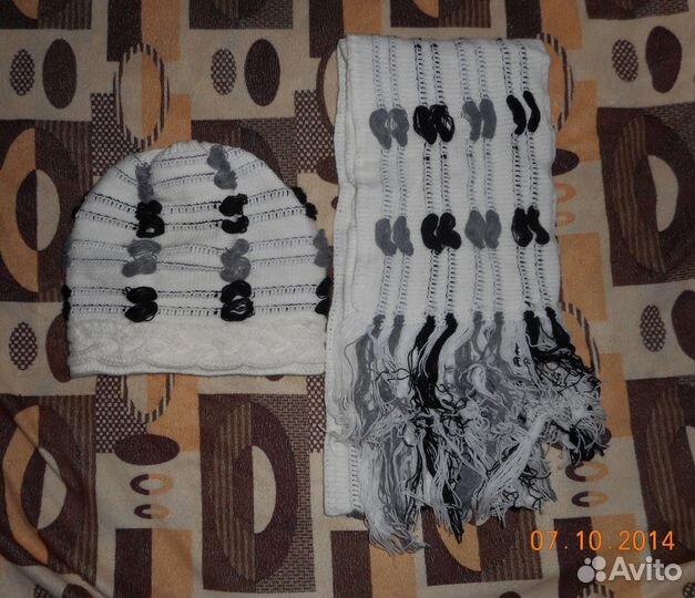 Комплект шапка+ шарф, унисекс, новый