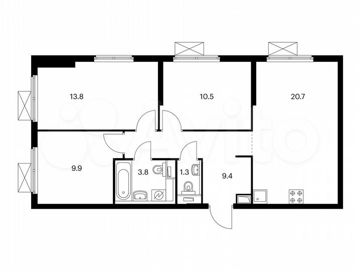 3-к. квартира, 69,4 м², 9/25 эт.