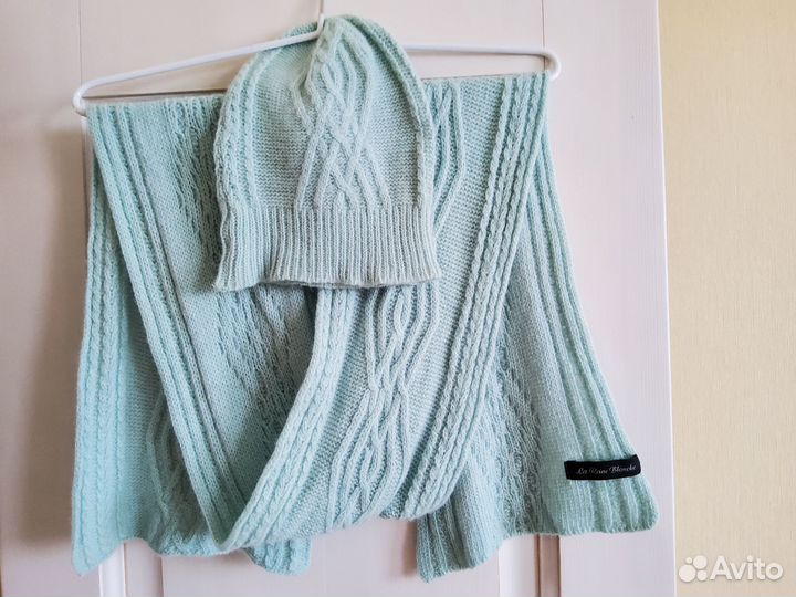 Шапка и шарф шерсть ангора весна р.54