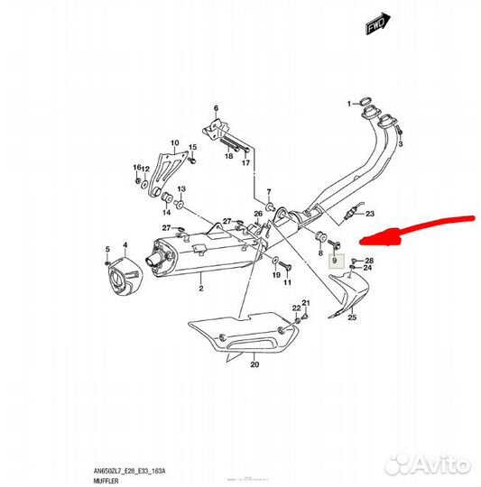 Болт крепления глушителя suzuki skywave burgman