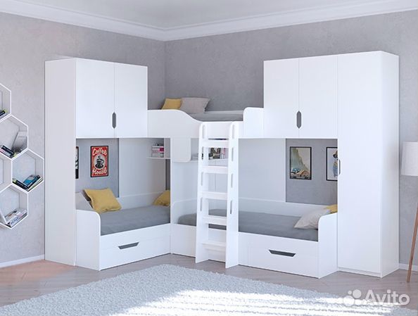 Кровать со шкафом/П и антресолями Дуб Молочный/Шам