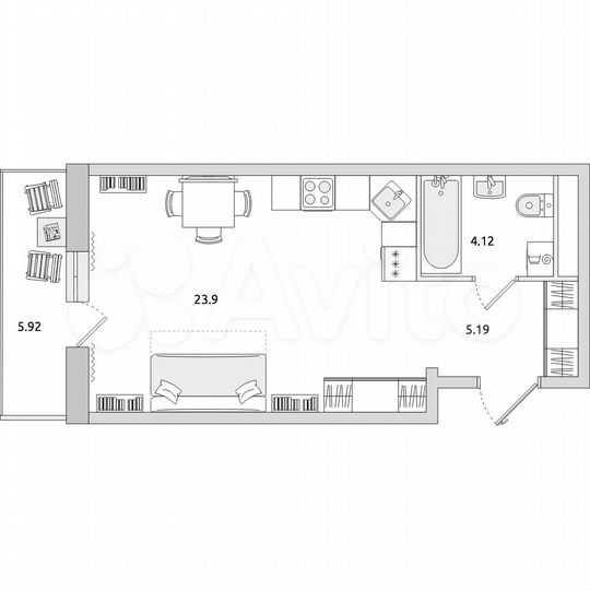 Квартира-студия, 32,9 м², 4/17 эт.