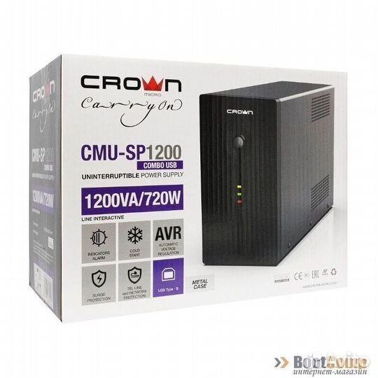 Ибп crown CMU-SP1200 combo USB - 1200 ва720 вт