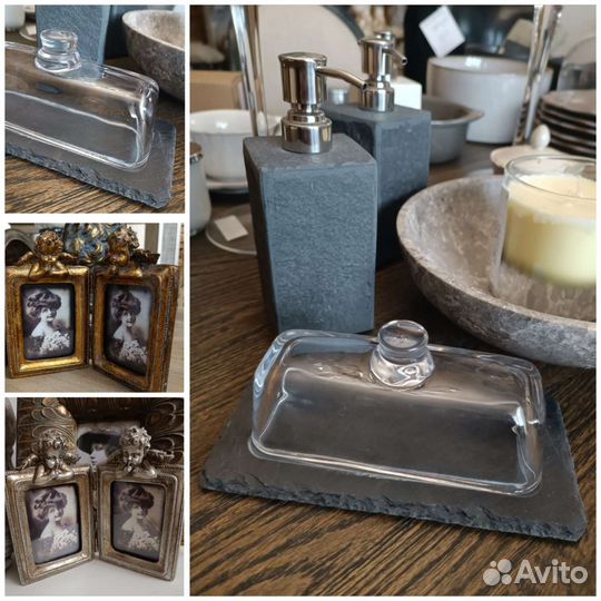 Масленка сырница дозатор (камень+ стекло) ангел