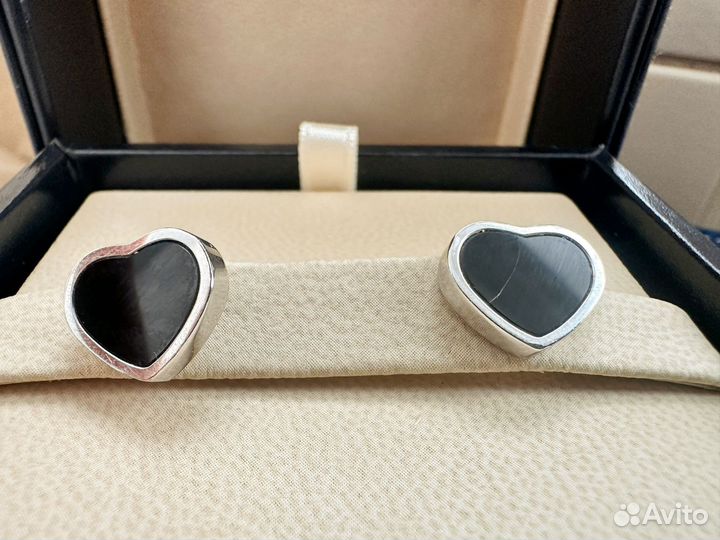 Золотые серьги Chopard. Happy Heart оникс