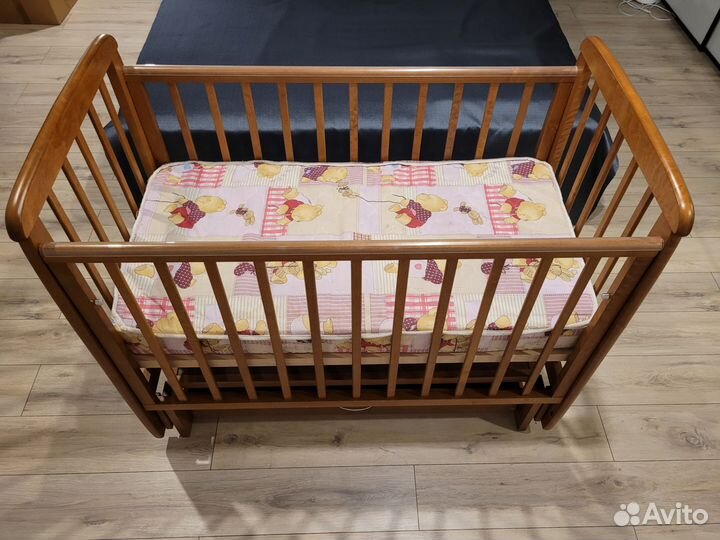 Кроватка качалка соня-5 +ящик+матрас+мягкие борта