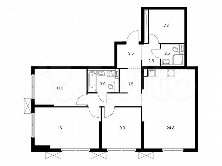 3-к. квартира, 89,5 м², 8/25 эт.