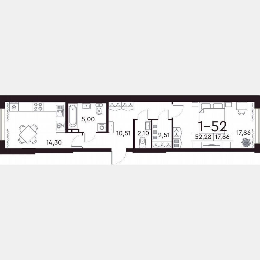 1-к. квартира, 52,3 м², 2/8 эт.